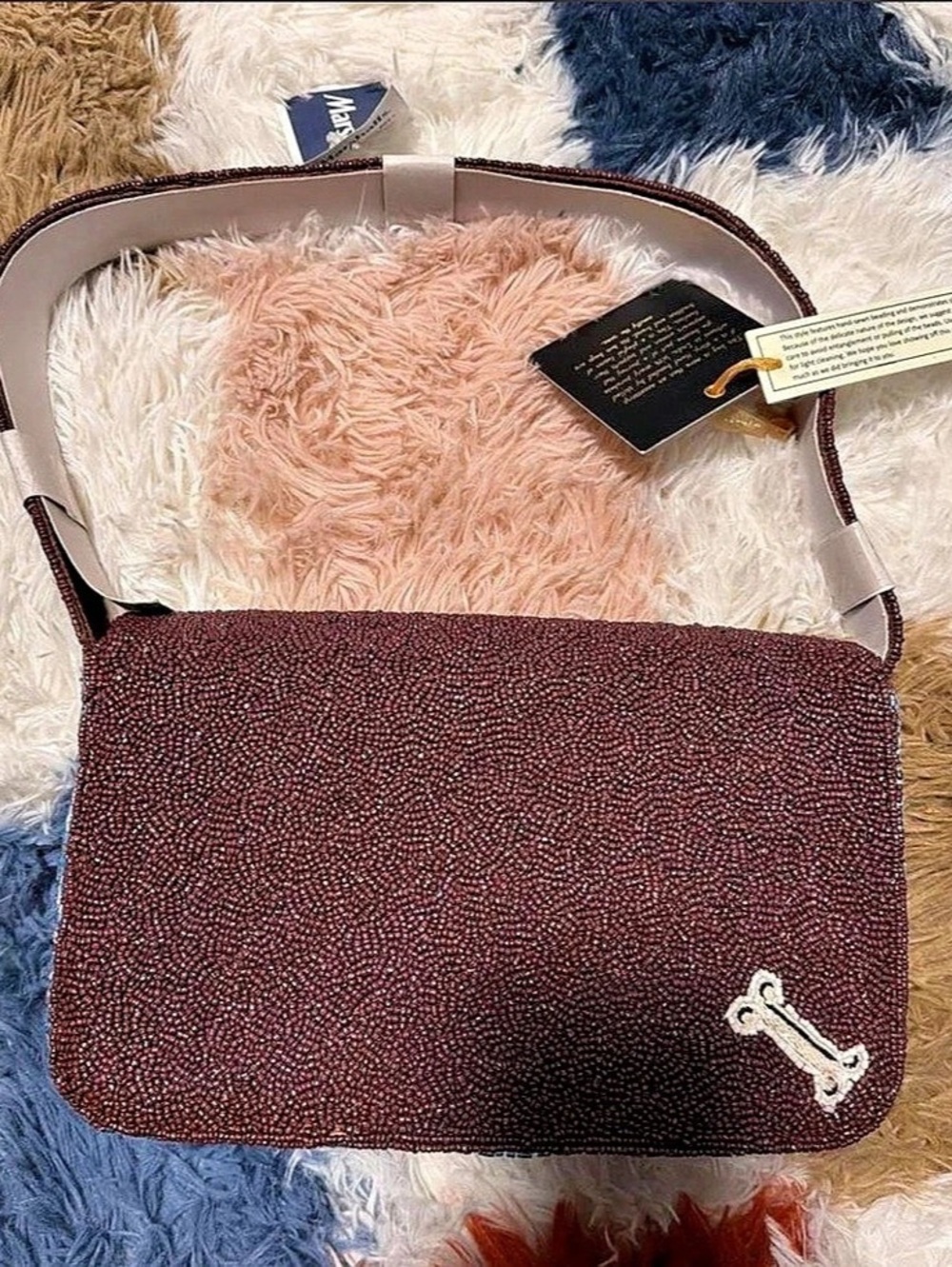 Vintage-Style Three Beaded Dog Shoulder Bag Burgundy - Picture 2 of 2